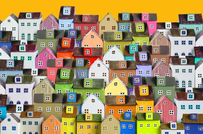 Miniature houses of different sizes.