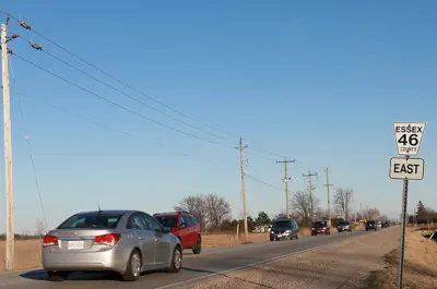 Traffic on County Road 46 in Tecumseh.